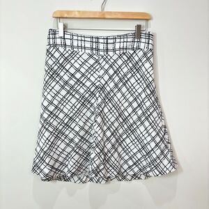 Vintage Merona Linen Skirt Size 2 White Black Checkered Plaid Y2K Schoolgirl